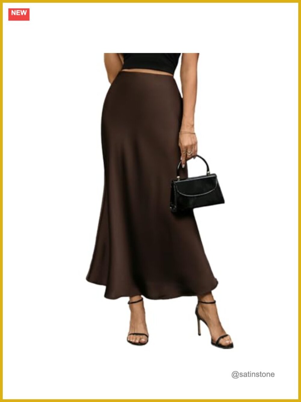 Satin High Waist A-Line Maxi Skirt Hidden Elastic Waistband Elegant